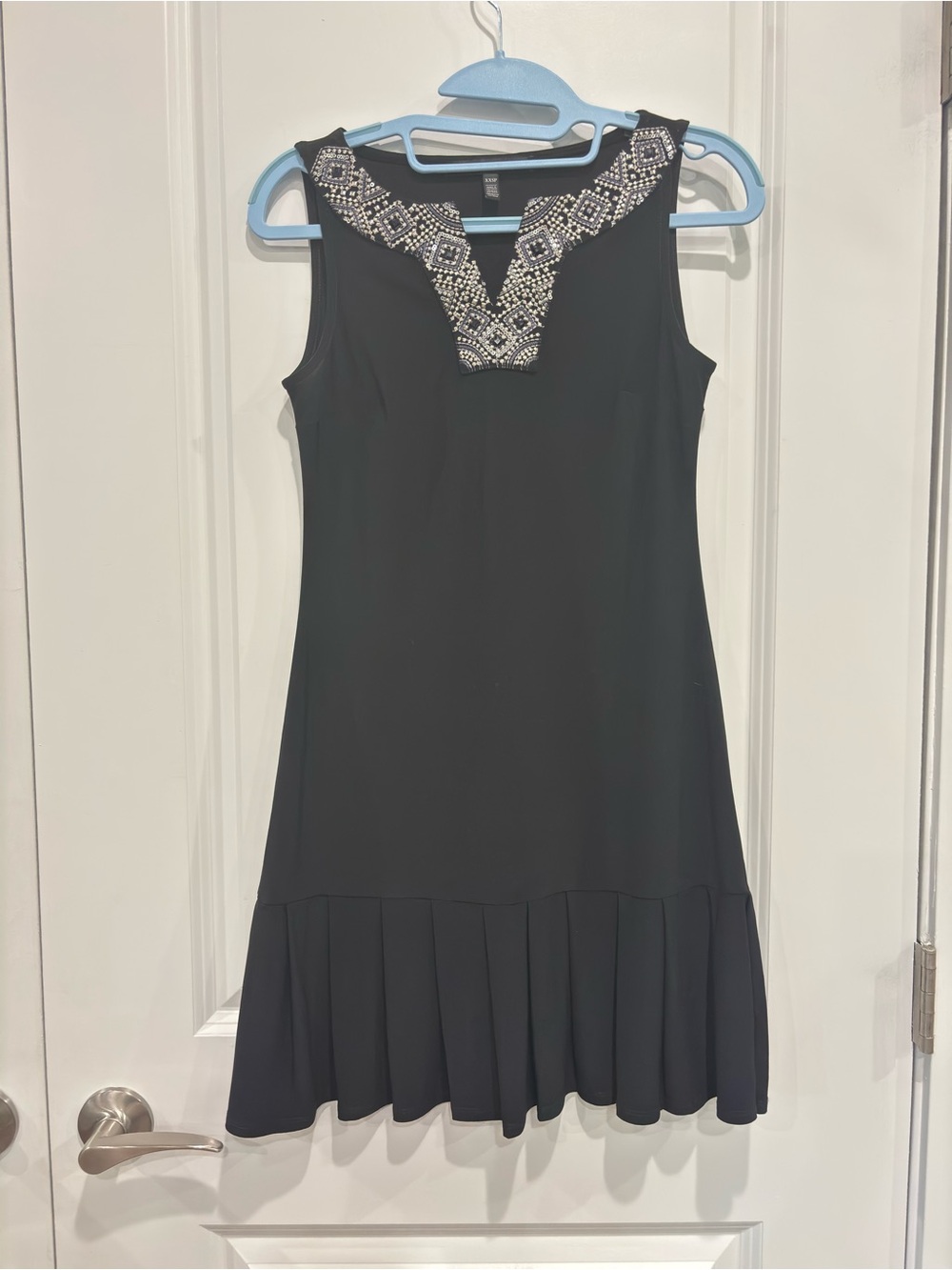 NWOT White House Black Mkt Elegant Gem Neck Pleated Flounce LBD Dress XXSP